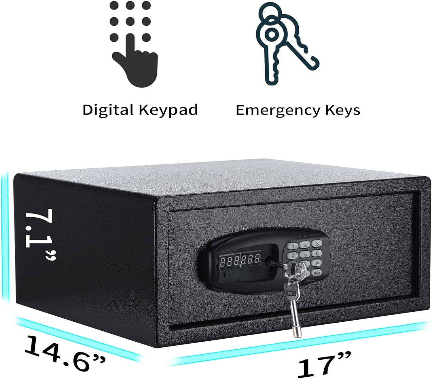 Caja fuerte de hotel, 1 pie cúbico, pistolas de dinero, documentos, esparcimiento personal, mini caja de seguridad pequeña en el escritorio, caja de seguridad eléctrica Ditigal con teclas de