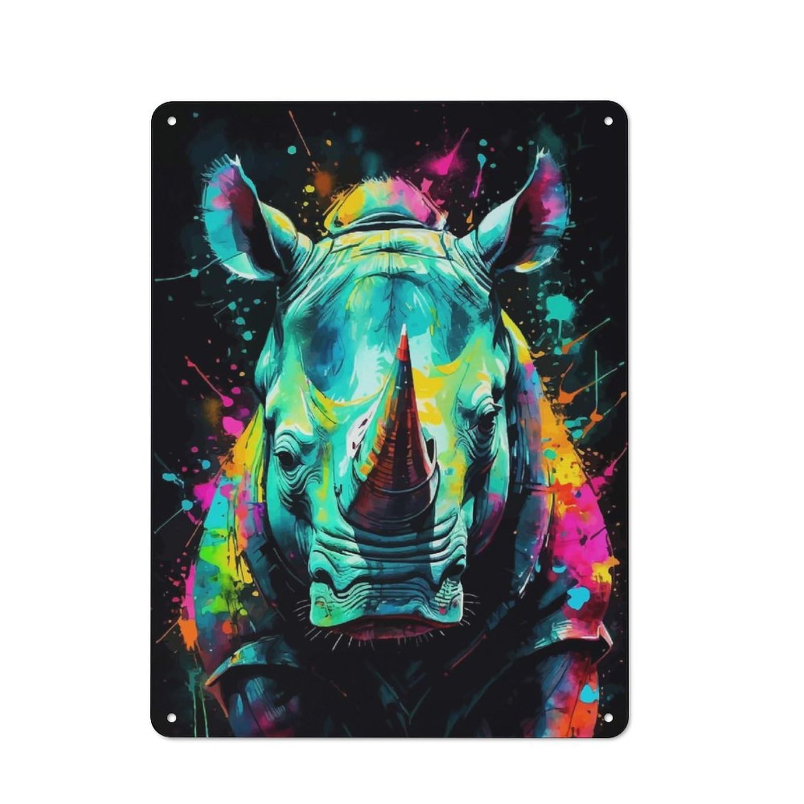 Colorful Rhino Portrait Vintage Metal Sign 40x30cm for Living Room Wall, Gift for Home Wall Decor Collectors during The Christmas Season