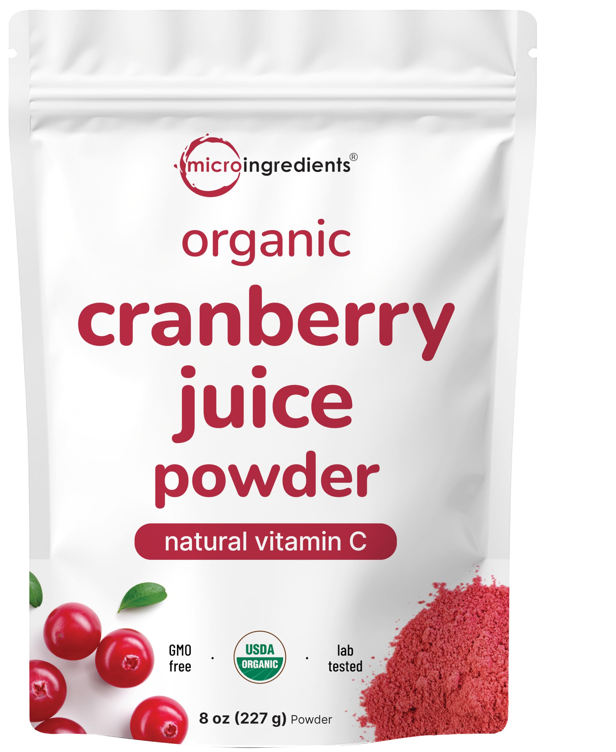 Sustainably US Grown, Organic Cranberry Juice Powder (Cranberry Supplements), 8 Ounce, Enhance Urinary Tract Cleanse, Prostate Health and Immune System, Natural Flavor & Vitamin C for Smoothie, Vegan