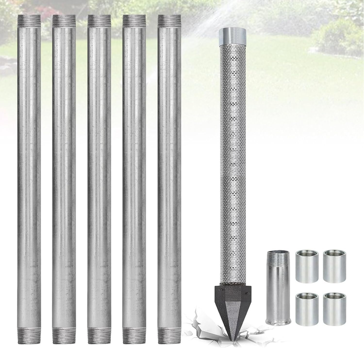 Uordby 6M(19.4Ft) Sand Point Well Kit, 1-1/4 Stainless Steel Drive Point Well Kit, 36-Inch Well Drive Point, 60 Mesh Screen, Heavy Duty Galvanized Drive Pipes And Couplings For Garden, Farm, Lawn