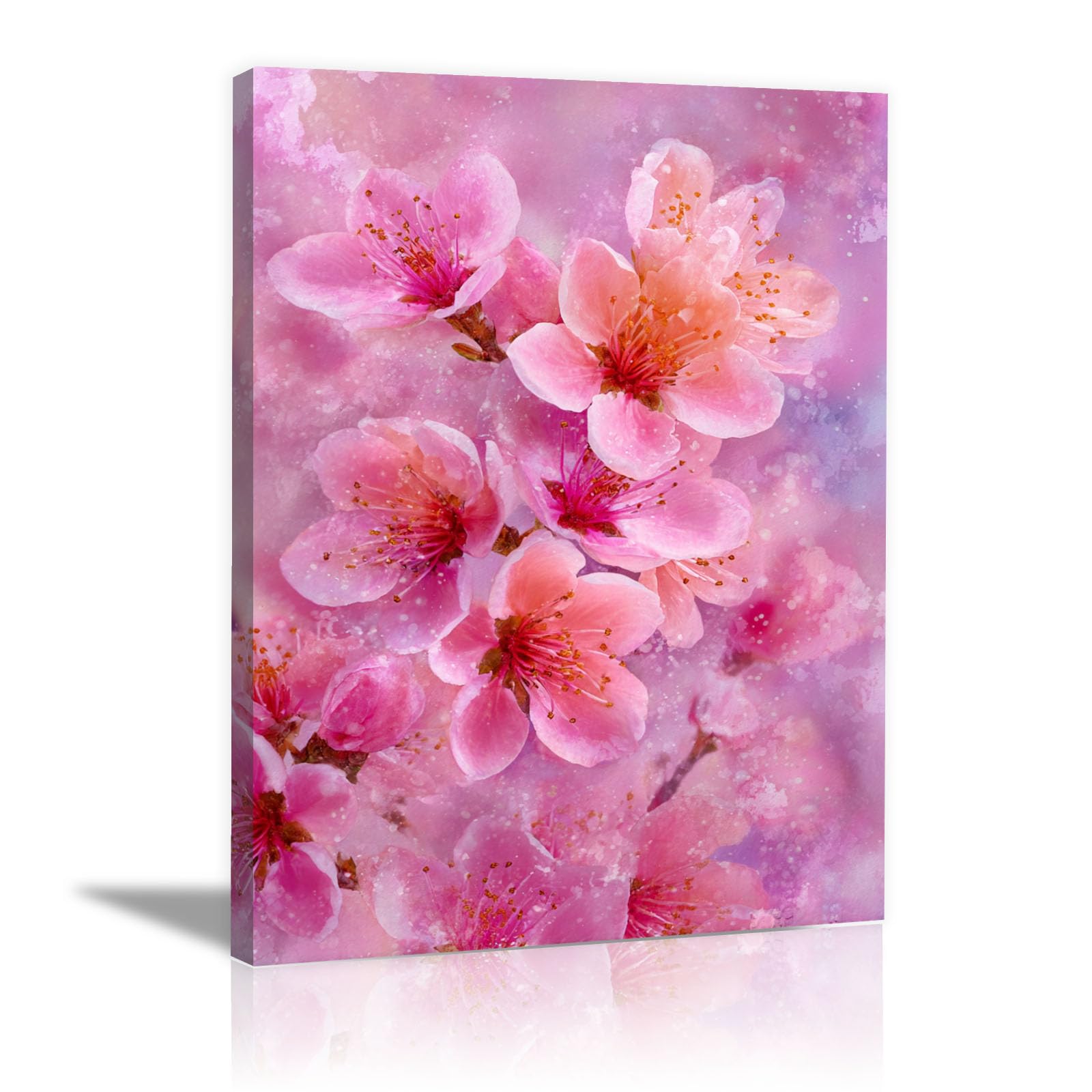 Teruea Pink Navy Vintage Flowers Painting Wall Decor Soft Watercolour Blush Peach Blossom Floral Wall Art Romantic Blossom Paintings Plant Pictures Canvas Prints(Pink)-70X100cm1 Framed