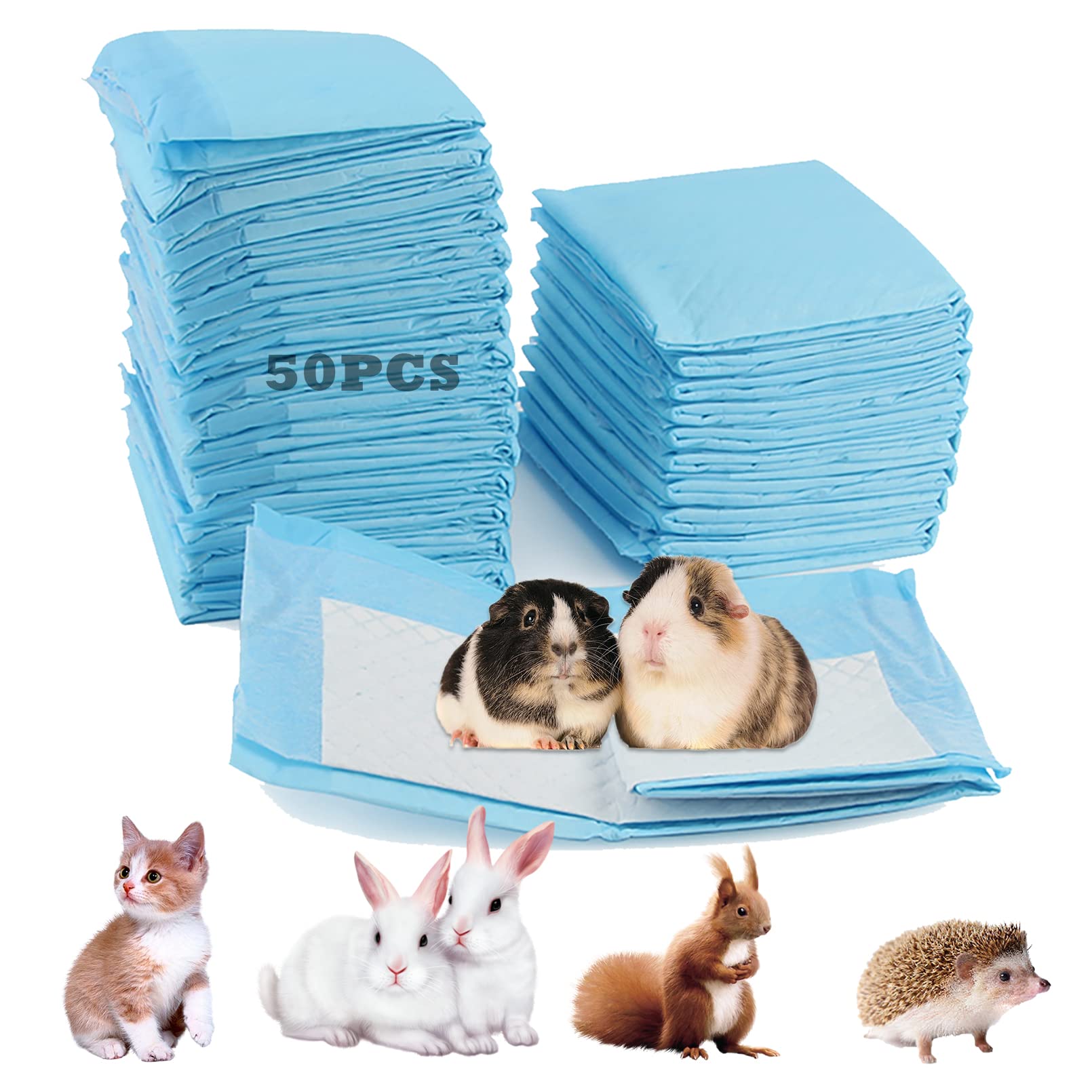 MUYG 50 Pcs Pet Pads for Rabbits,22'' x17'' Small Animal Pads Disposable Rabbit Bedding Leak-Proof Super Absorbent Potty Training Guinea Pig Cage