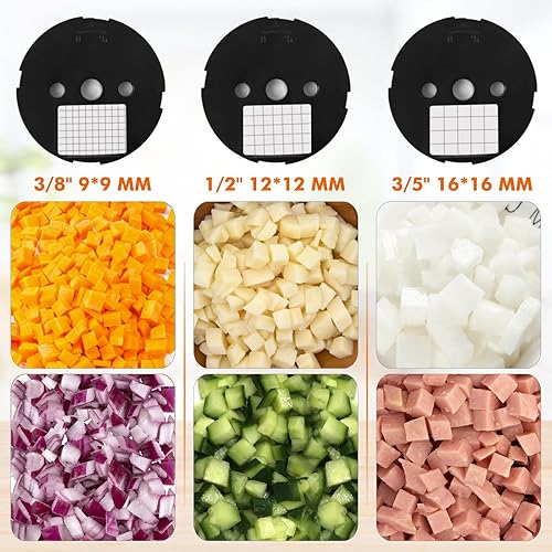 Miniatura 2 de Anatole Cortador eléctrico de verduras para alimentos comerciales con 3 cuchillas de acero inoxidable para zanahoria, papa, cebolla, 100 W, 110 V