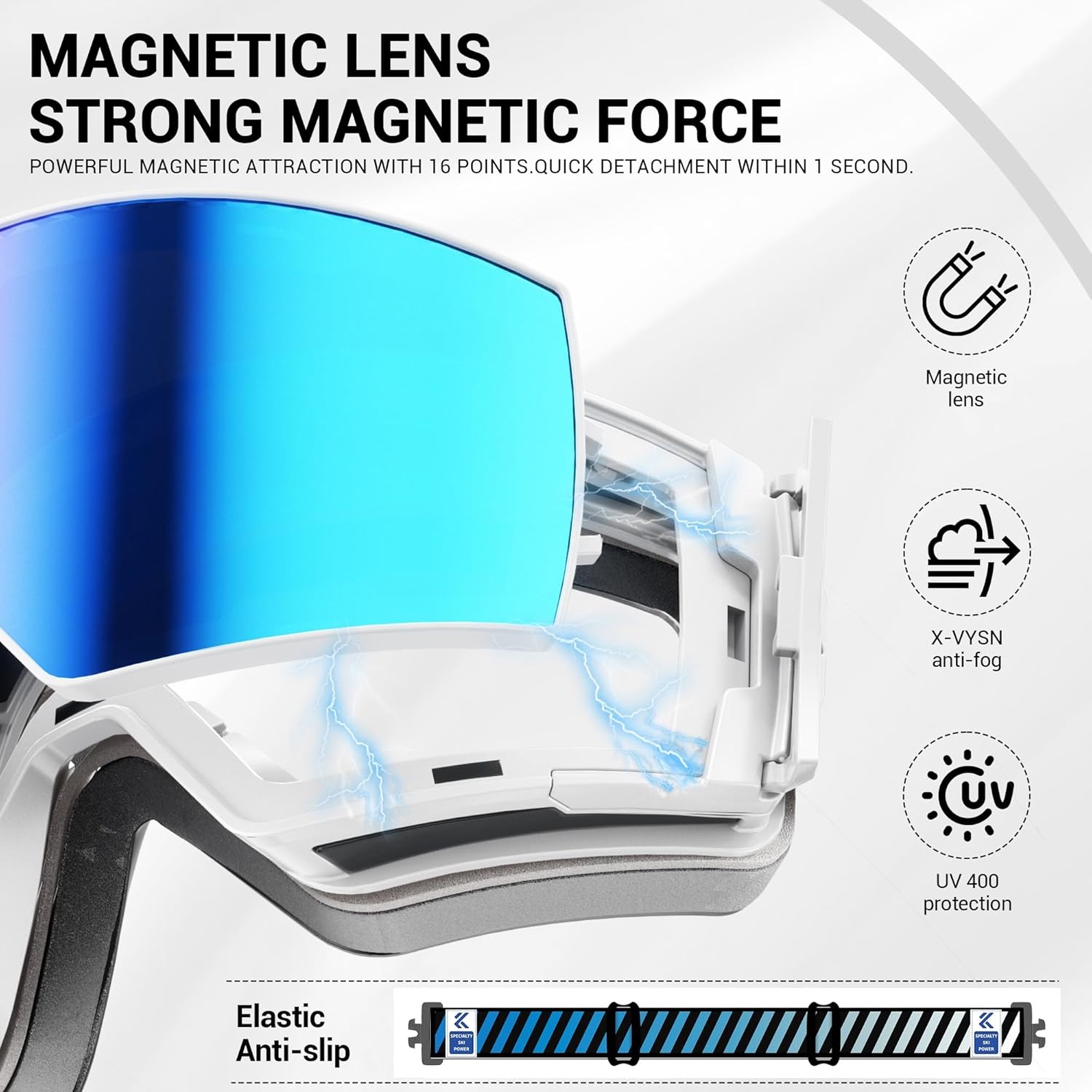 KAPVOE Ski Goggles Photochromic & Color - Anti-fog UV400 Protection Magnetic Lenses OTG Helmet Compatible for Men Women K721 - Image 3