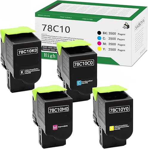 Miniatura 1 de 78C10 Cartucho de tóner compatible con alto rendimiento CS421 para impresora Lexmark CS421 CX522 CX421 CS521 CX521 CS522 CX622 CX625 (paquete de 4,