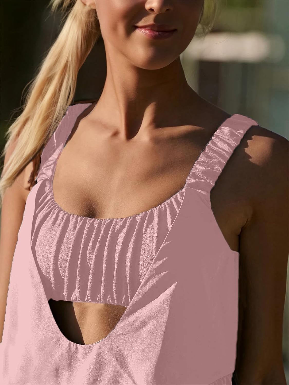 AnotherChill Womens Tennis Dress Built-in Bra & Matching Shorts Pockets Workout Dresses Athletic Outfits Cut Out Two Piece - Image 3