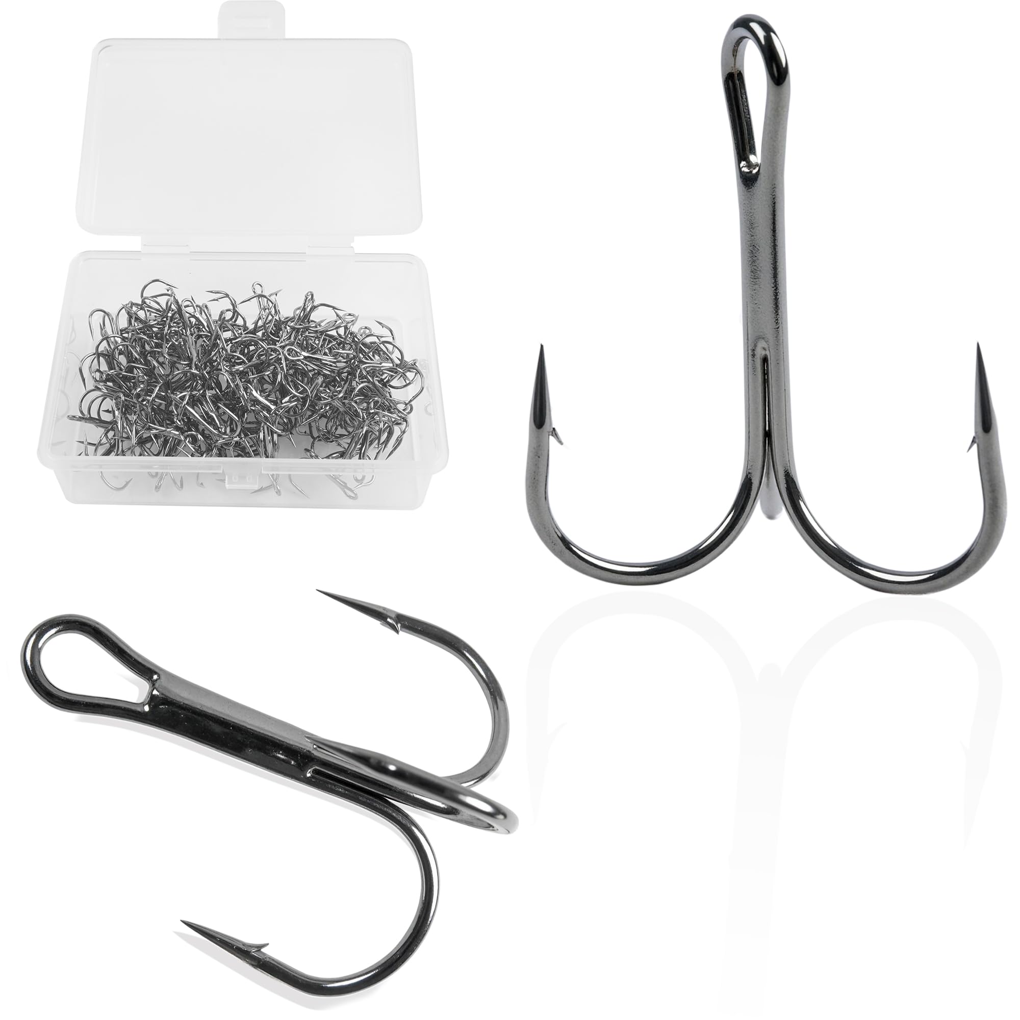 50 Pack Fishing Treble Hooks Kit High Carbon Steel Fish Hook Strong Sharp Round Bend Split Rings for Lures Baits Saltwater Freshwater Fishing Size 1/0 2 4 6 8 10