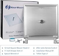 Vista 26 de Cabezal de ducha de lluvia con brazo de extensión ajustable de 11 pulgadas, cabezal de ducha cuadrado grande de acero inoxidable de alto flujo