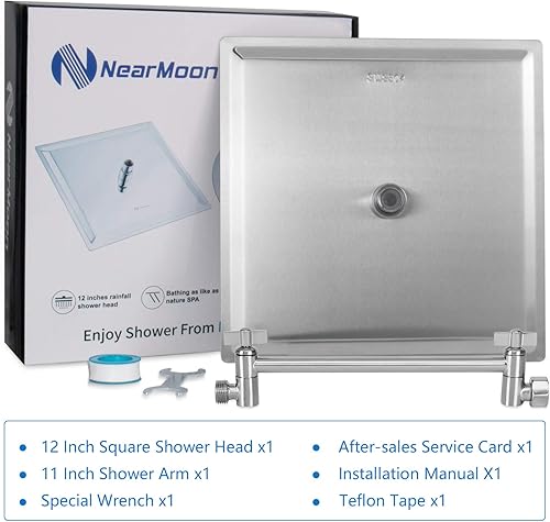 Miniatura 26 de Cabezal de ducha de lluvia con brazo de extensión ajustable de 11 pulgadas, cabezal de ducha cuadrado grande de acero inoxidable de alto flujo