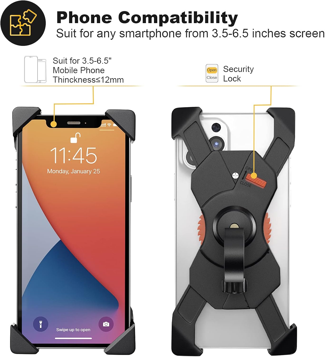 visnfa New Bike Phone Mount Anti Shake and Stable 360° Rotation Bike Accessories for Any Smartphone GPS Other Devices Between 3.5 and 6.5 inches : Automotive