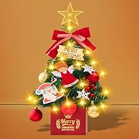Zhwidnerso 50 cm Mini Karácsonyfa LED Világítással - Élethű Asztali Műfenyő Dekorációval, Kompakt Méretű Világító Fenyőfa Karácsonyi Díszíté 1