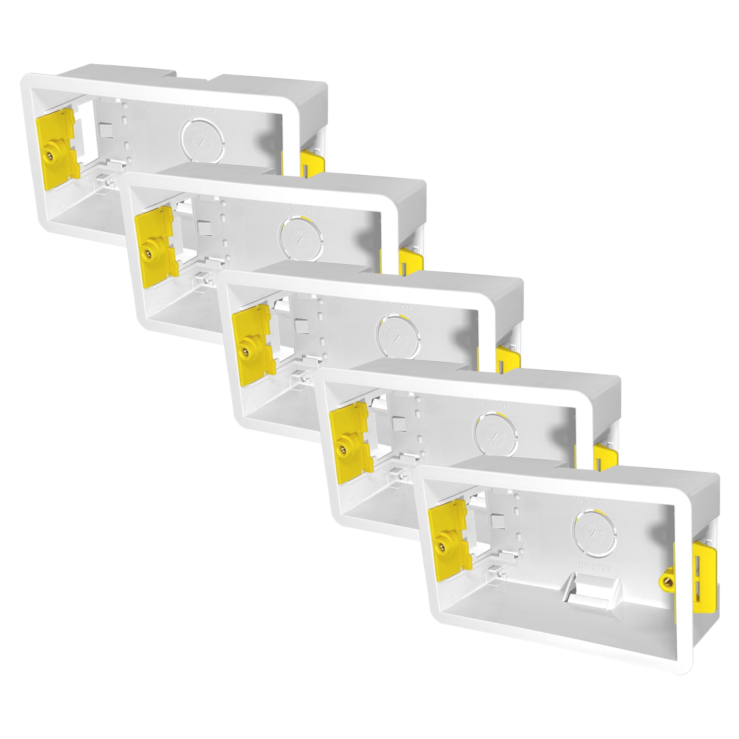 Evoges 2 Gang Dry Lining Back Box 47mm | Deep Electrical Wall Box for Plasterboard | Fast-Fit Design (Pack of 5)