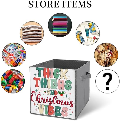 Miniatura 6 de MEIKKO Thick Thighs Christmas Vibes Cube Storage Bins 11 Inch Storage Cubes Foldable Decorative Fabric Storage Baskets for Organizing Home