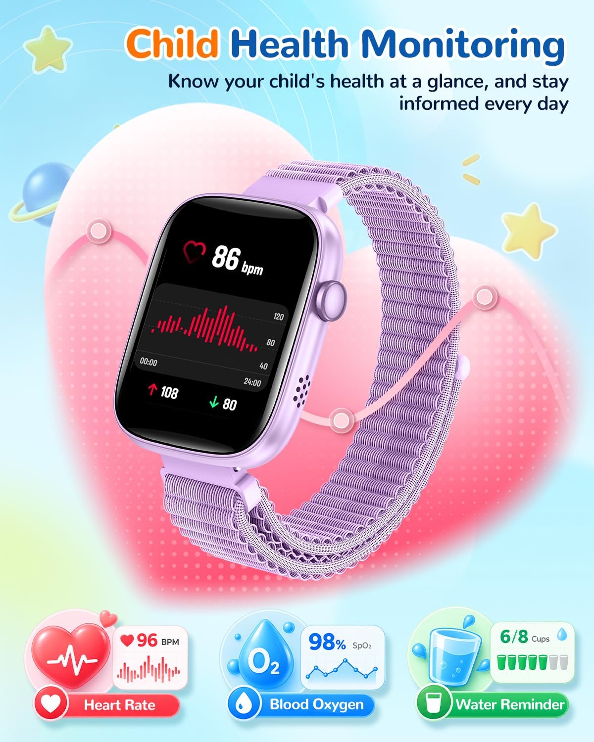 Smart Watch for Kids No Phone Need, Fitness Tracker Watch Puzzle Game 2Band image 4
