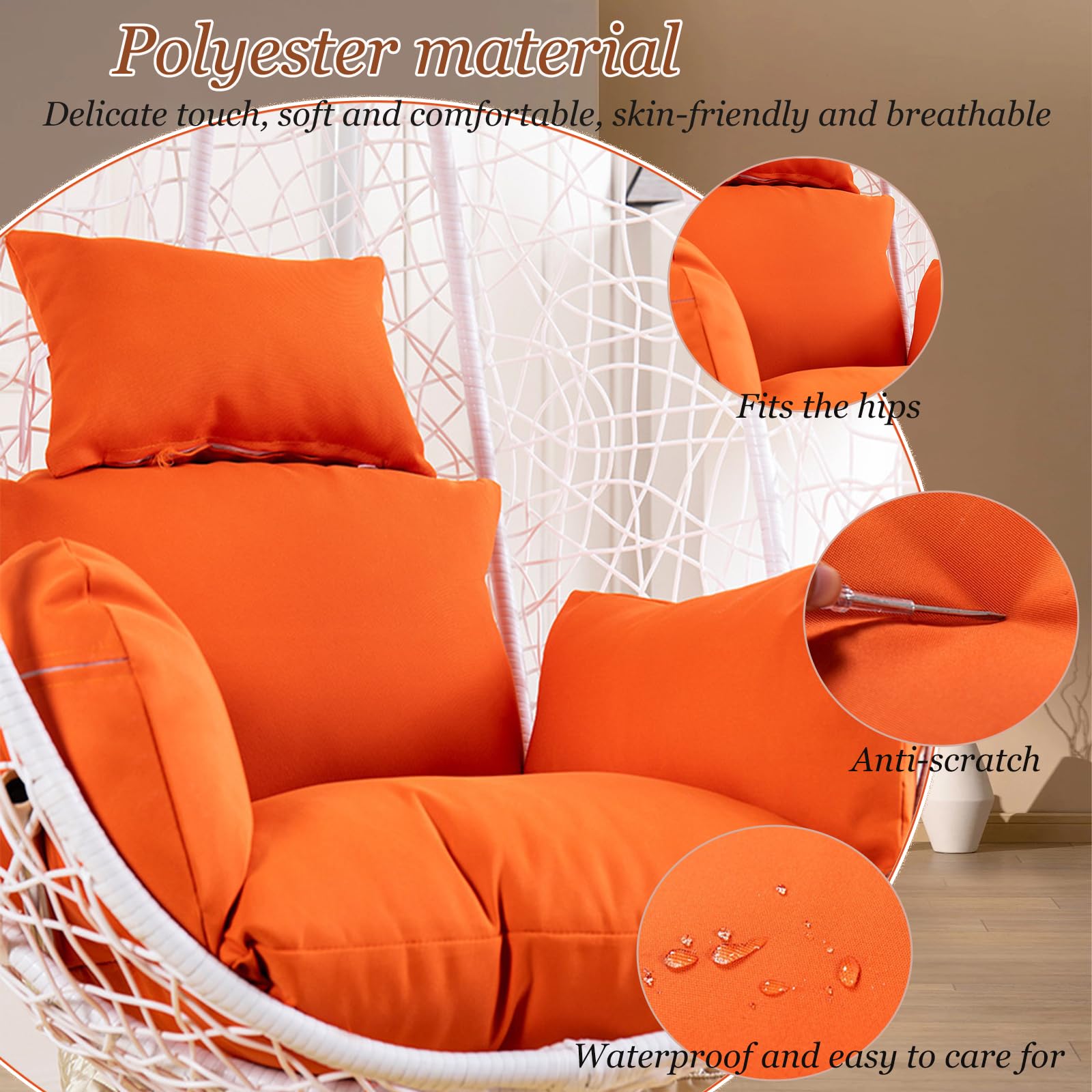Cojín De Silla De Huevo, Extraíble Y Lavable, Colgante De Columpio para Exteriores con Brazo, Cojines De Jardín Suaves para Muebles De Interior Y Exterior,Light Gray,with Cotton