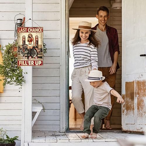 Miniatura 5 de Pin Up Girl Motorcycle Metal Tin Sign Gas Fill'er Up Retro Motorcycle Lady Gas Station Wall Art Decor for Home Garage Office Bar Cafe Wall Decor