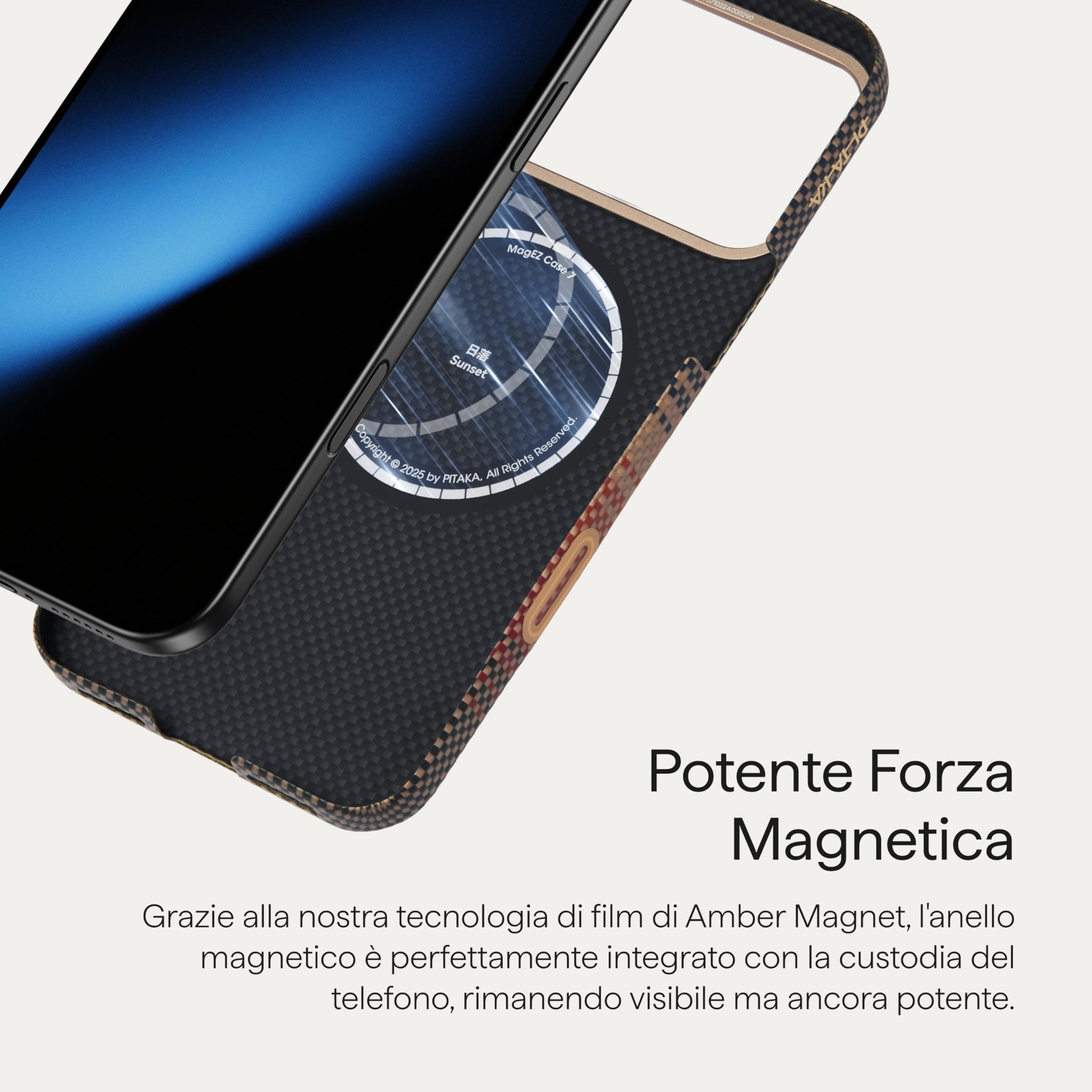 pitaka Custodia Magnetica per iPhone 17 Pro Max in Fibra Aramidica di Qualità Aeronautica con Pulsante PitaTap per Fotocamera Cover Compatibile con Magsafe Sottile e Leggera [ultra Sottile] Sunset
