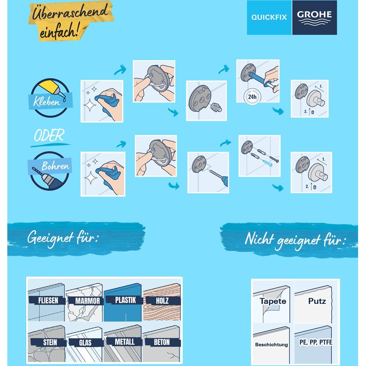 Grohe Start Cube QuickFix - Estantería de ducha, cromo, para pegar (pegamento QuickGlue A2) o atornillar, ref. 41107000