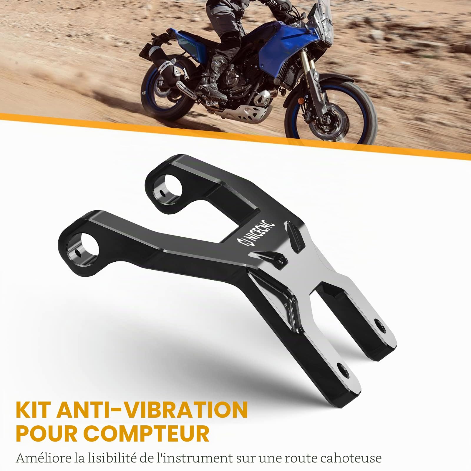 NICECNC Stabilisateur de Tableau de Bord Noir Anti-secousses Compatible with Yamaha Tenere 700 XTZ700 2019-2024, ne Convient Pas aux écrans TFT numériques, Alliage d'aluminium