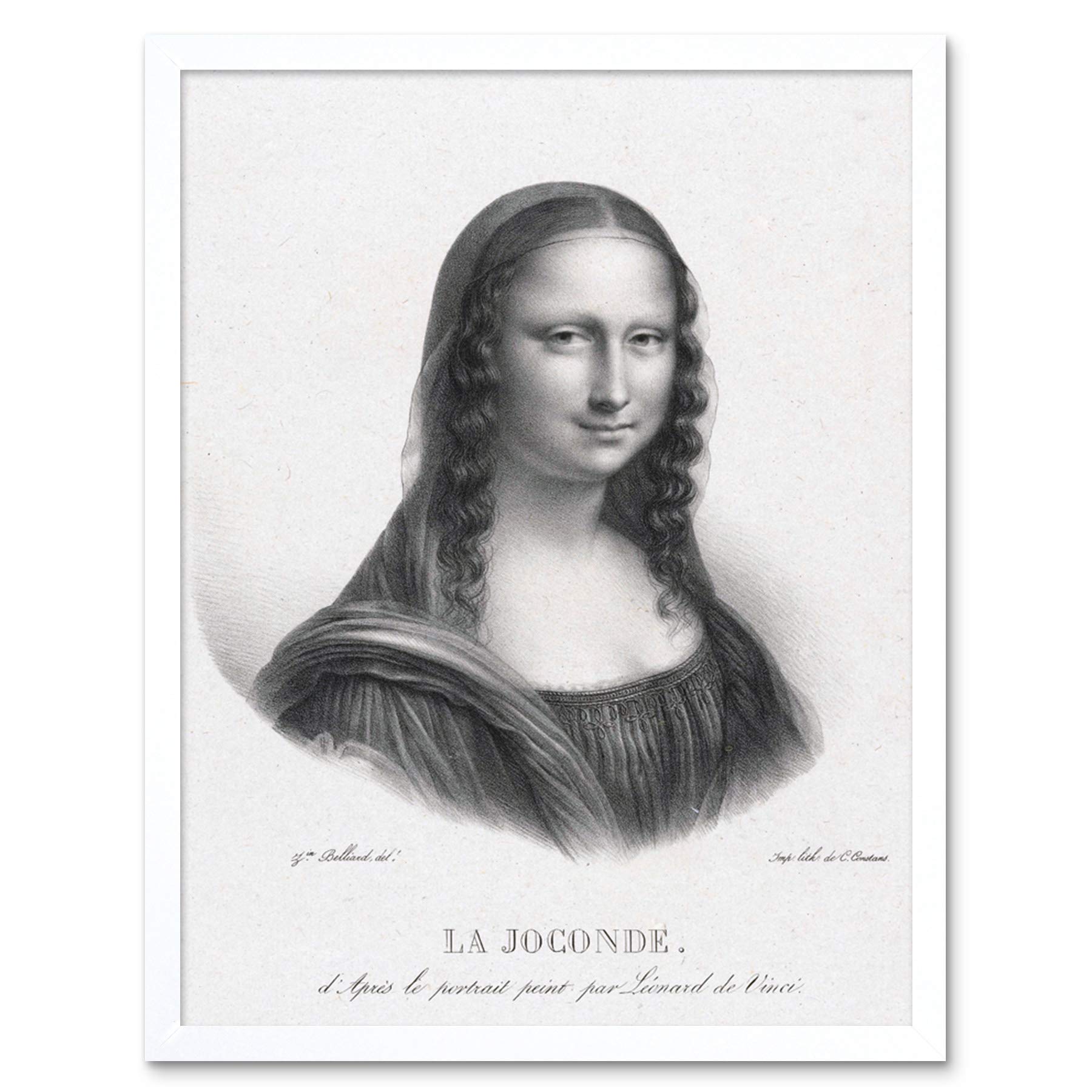 Artery8 Belliard Portrait Of Mona Lisa Drawing Art Print Framed Poster Wall Decor 12x16 inch