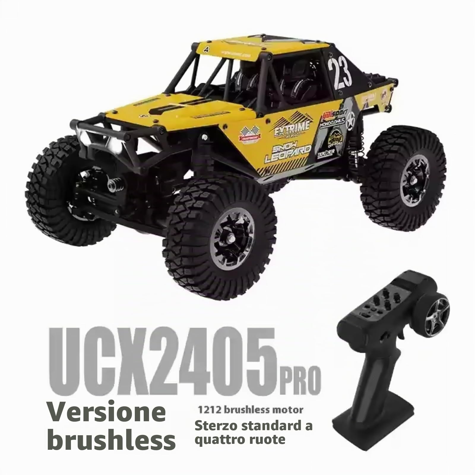 Auto RC Crawler 1/24 UDI RC UCX2405PRO 4wd Mini Climb Racing Motore brushless 4 ruote sterzanti Trasmissione a 3 velocità Giocattolo RTR (giallo)