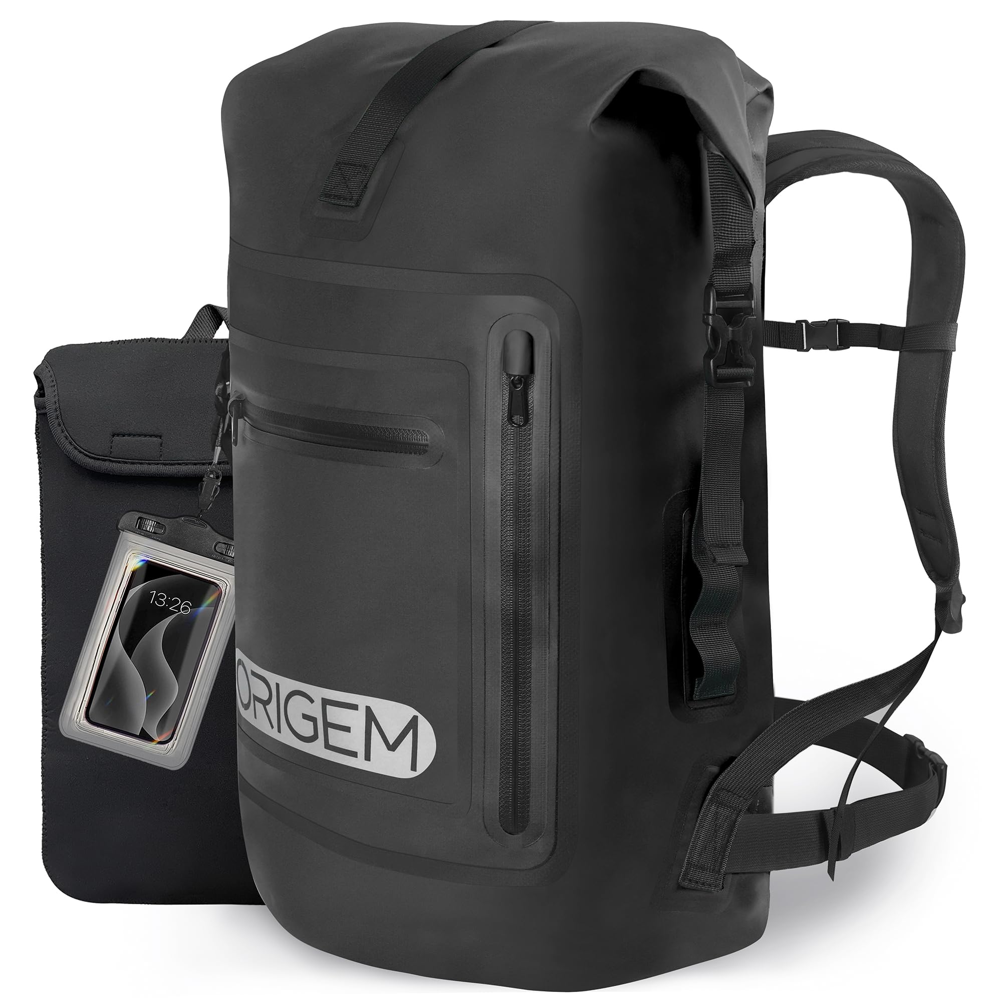 Origem 35-85L Waterproof Backpack with Padded Back Panel & Shoulder Straps