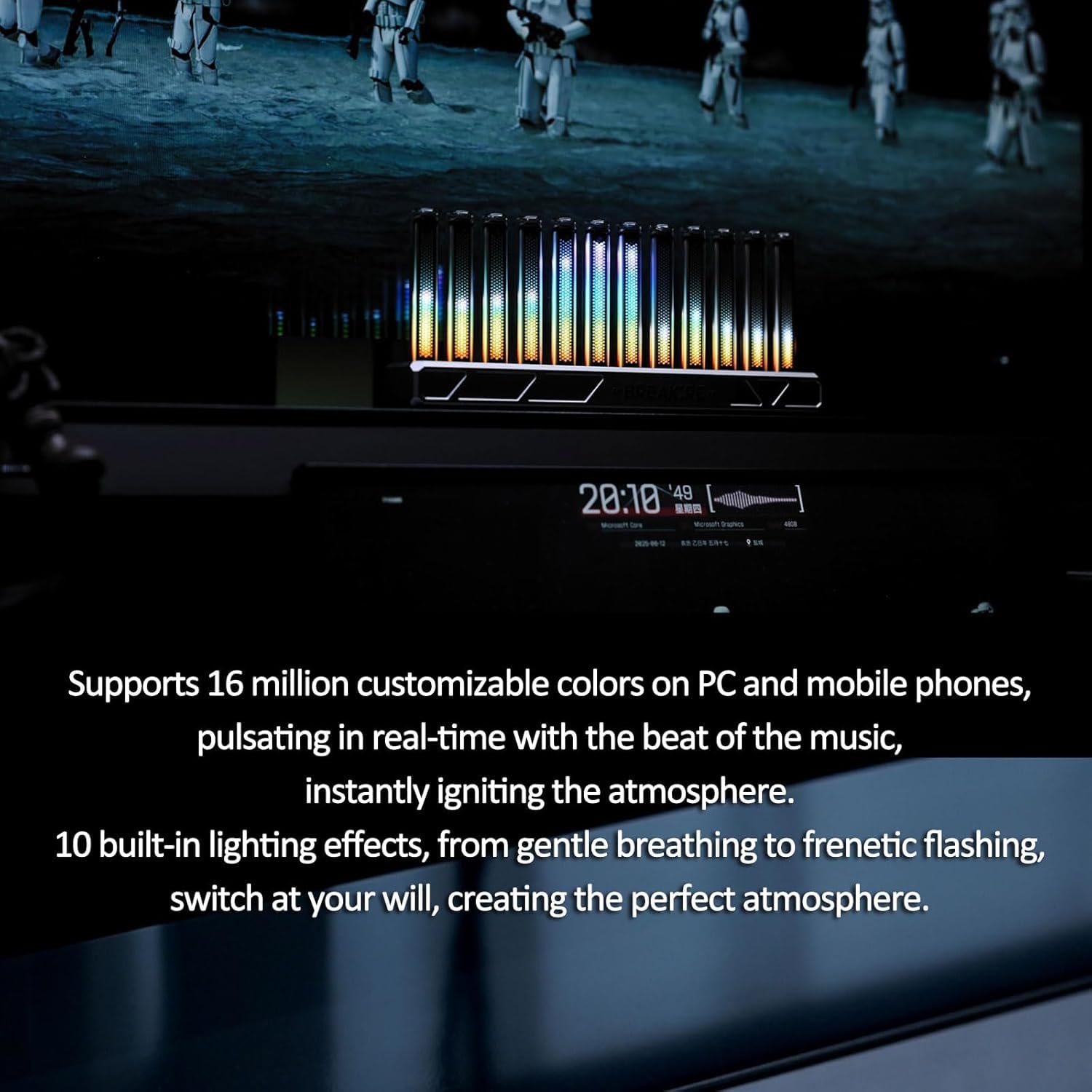RGB Sound Pickup Spektrum Lampe, LED Musik Rhythmus Licht mit 12 Nixie Röhren, 10 Lichteffekten, USB-Eingang für Studio und Gaming Zimmer