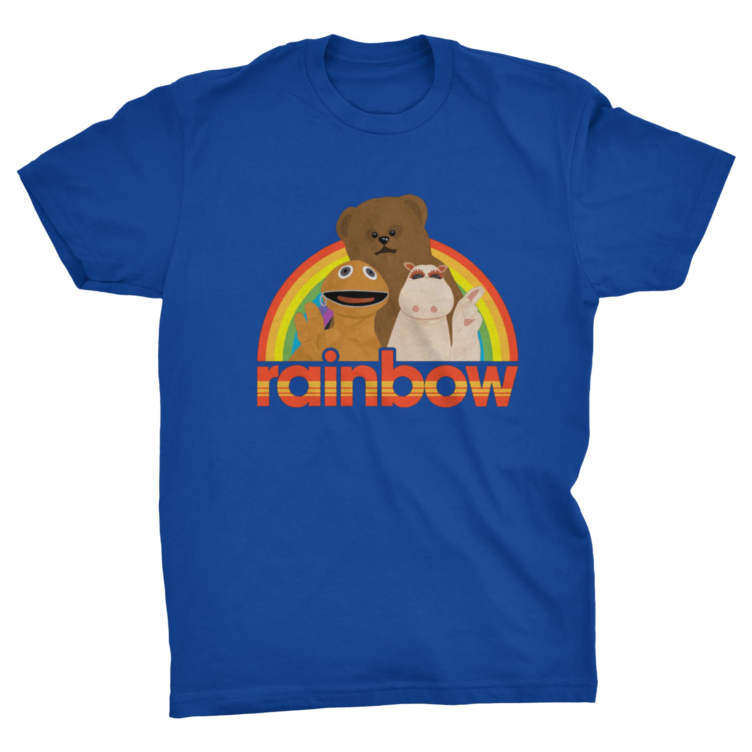 Rainbow Retro TV Show Classic Vintage Style T-Shirt (Blue, XXL)