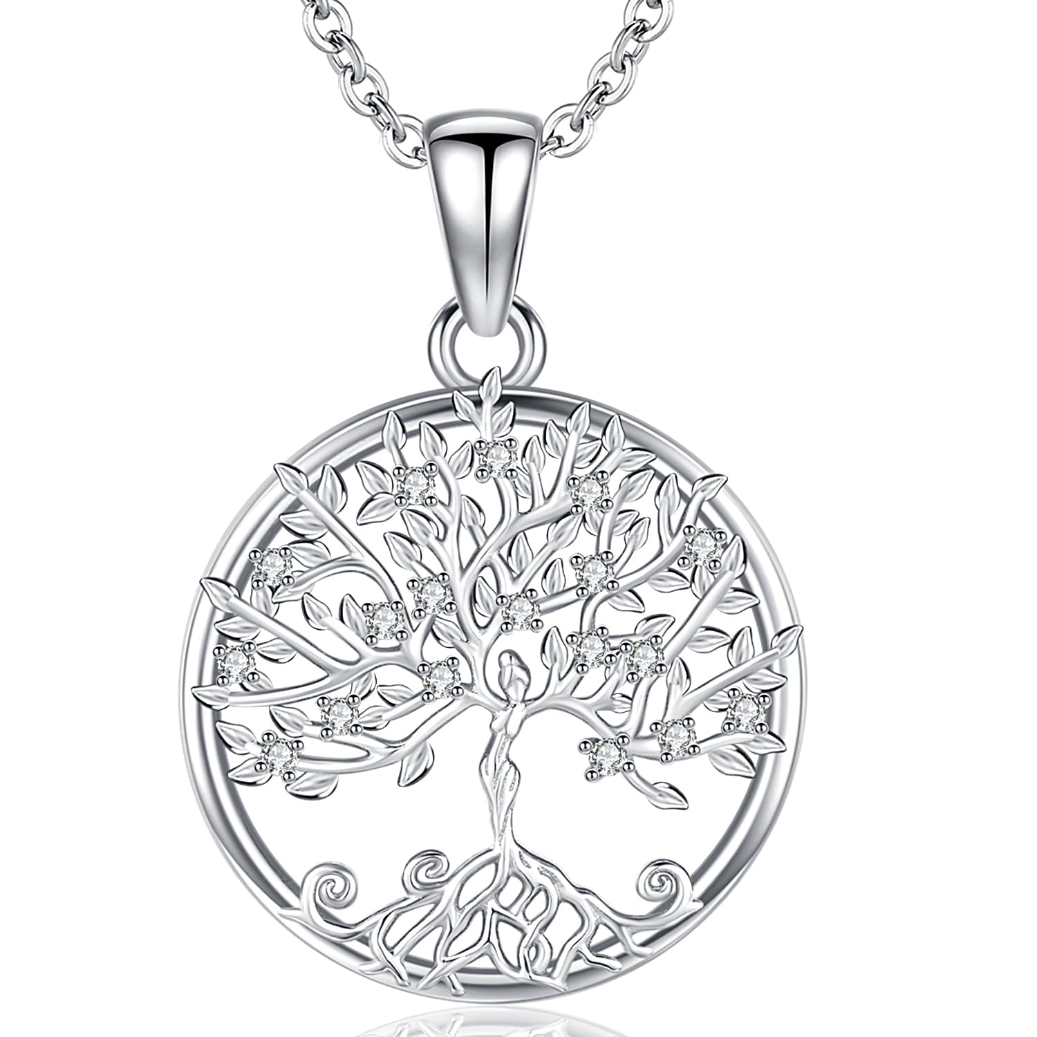 Tree of Life Necklace for Women, Sterling Silver Pendant with 18'' Chain, Jewelry Gifts for Women Grandma Wife Mom (with Gift Box)
