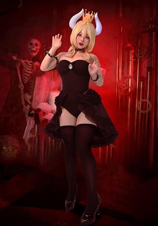 DAZCOS Womens US Size Bowsette Cosplay Costume Black Gothic Dress for Halloween