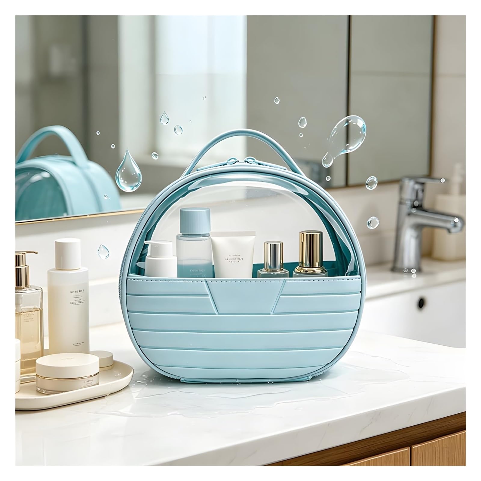 Trousse de Maquillage imperméable en TPU avec Protection pour Les Pattes, Organisateur de Toilette Grande capacité en PVC Transparent à Motif Diamant, étui de Voyage Portable et éc