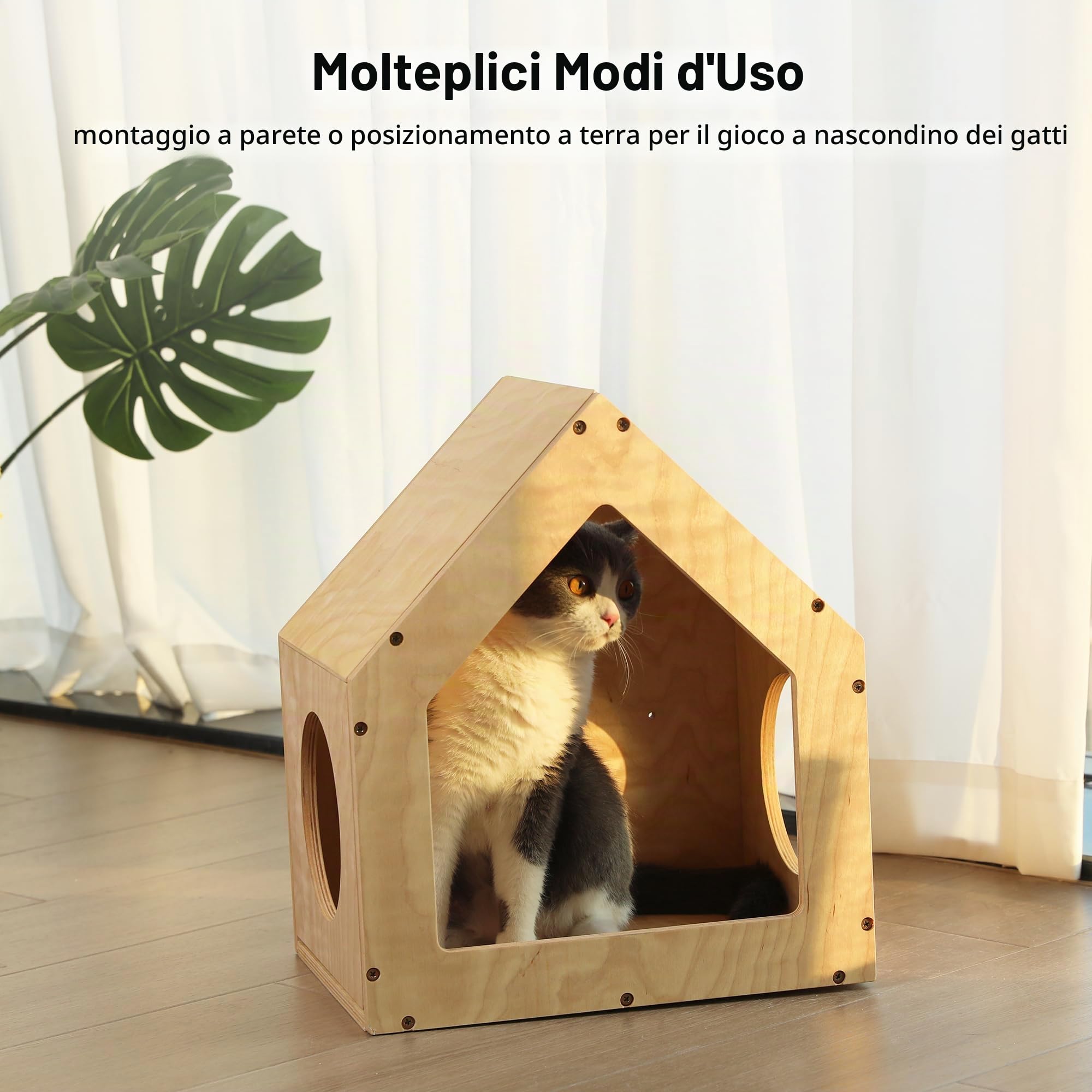 FUKUMARU Cuccia per Gatti da Parete in Legno di Betulla, 39x30x46 cm, Mobili da Parete per Gatti Multifunzionale, Design Elegante, Fai-da-Te