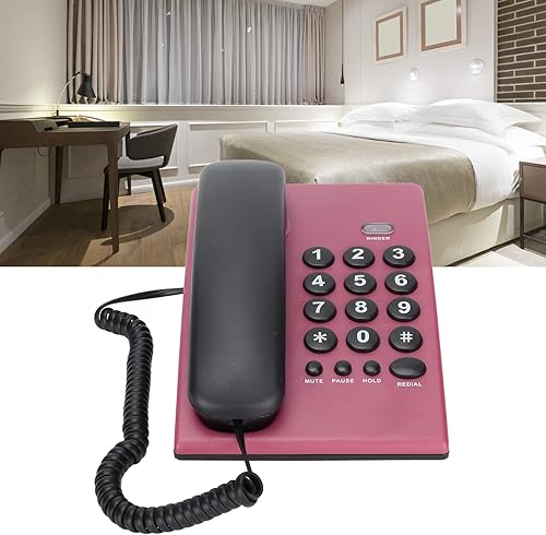 Miniatura 6 de Acogedor Teléfono con cable, teléfono fijo de escritorio, sin batería, color único, teléfonos fijos de oficina para el hogar (rojo rosa)