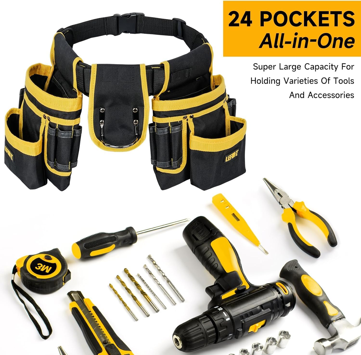Ceinture Outils,Ceinture porte Outil mit 27 poches,Amovible et Réglable Sac à Outils Magnétique,Ceinture à Outils Rembourrée Robuste pour Hommes,pour électriciens,Charpentiers,Ouvriers du bâtiment