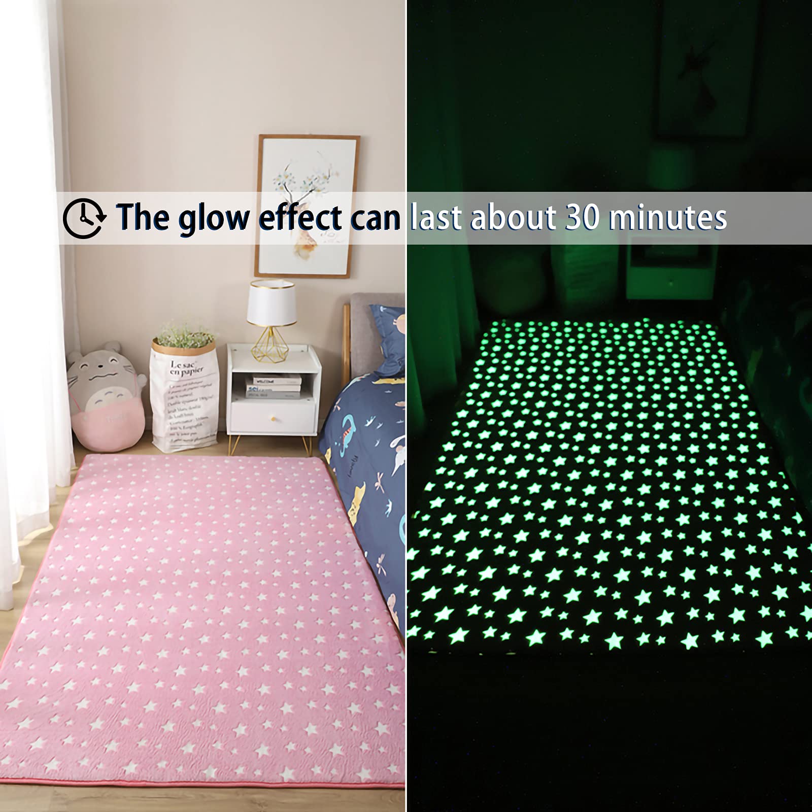 Leuchtende Bodenmatten, leuchtend, 1,5 x 2,1 m, weich, dekorative Spielmatte für Kinder, Krabbelmatte, rutschfest, Wohnzimmerteppich, Teppiche für Schlafzimmer, Heimdekoration, rosa Stern