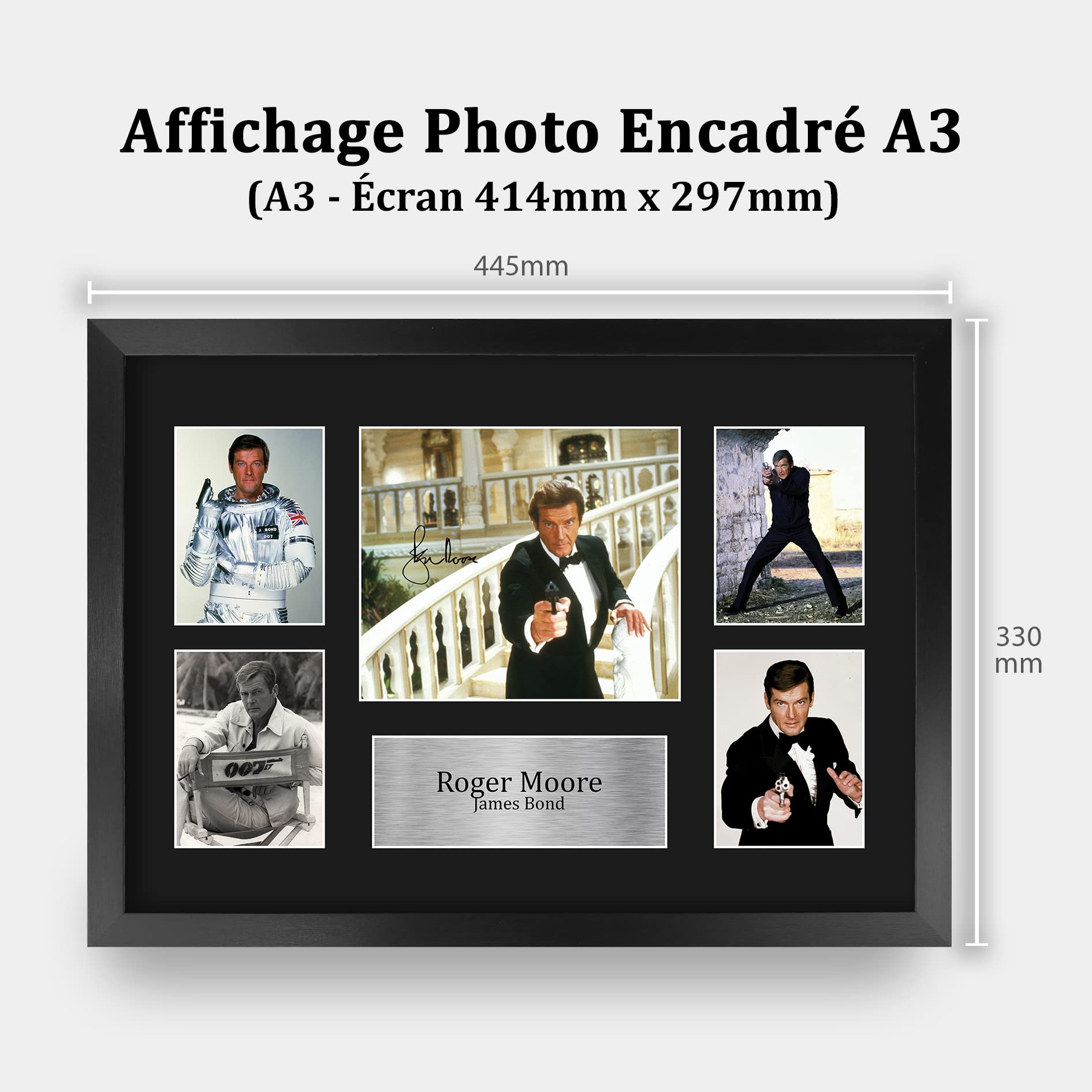 HWC Trading FR A3 Roger Moore James Bond Cadeaux Imprimé Signé Autographe Photo pour les fans de cinéma - A3 Encadré