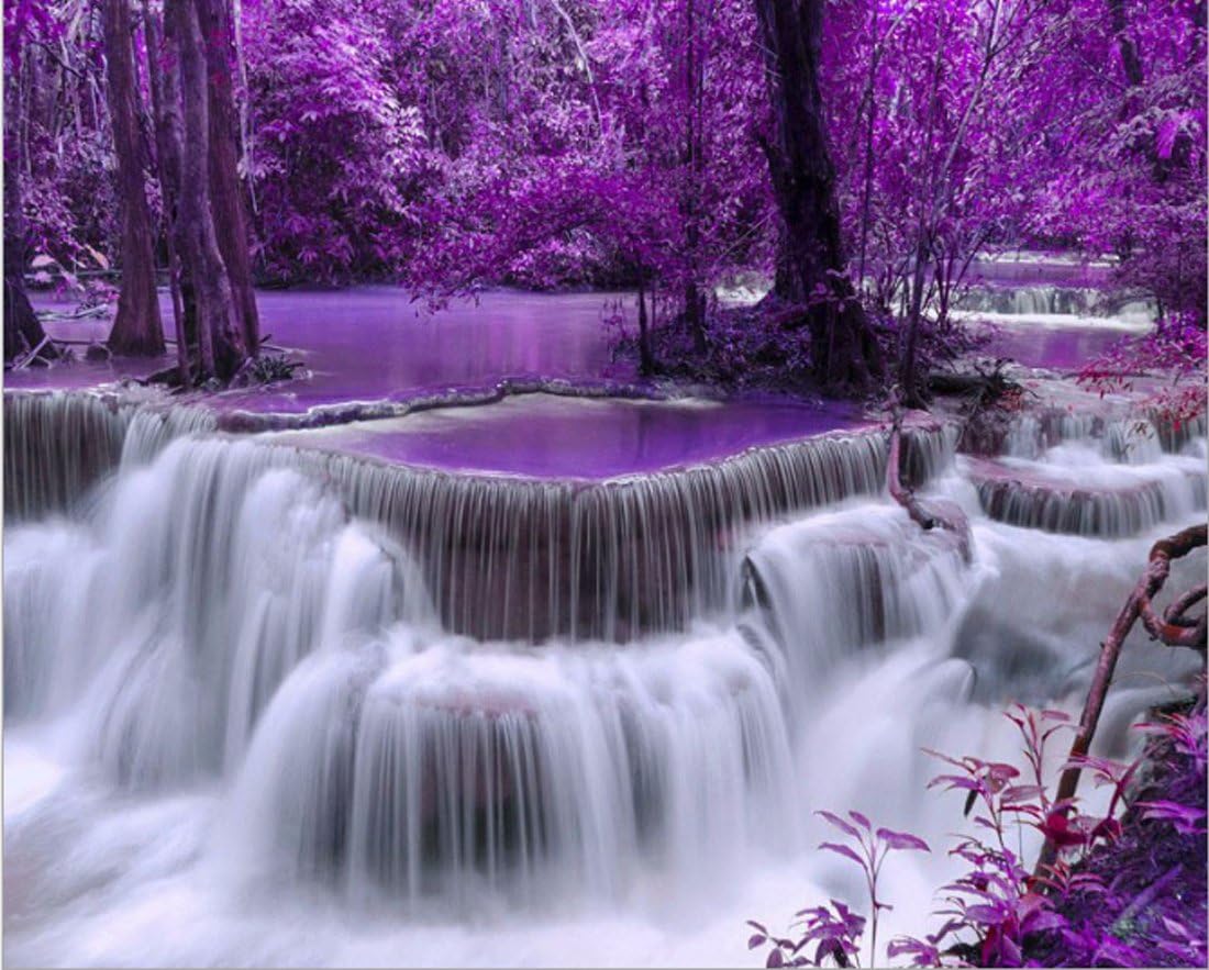 5D DIY Diamond Painting Purple forest waterfall Embroidery Full Diamond Cross Stitch Rhinestone Mosaic Painting Decor (21“in26”in.)