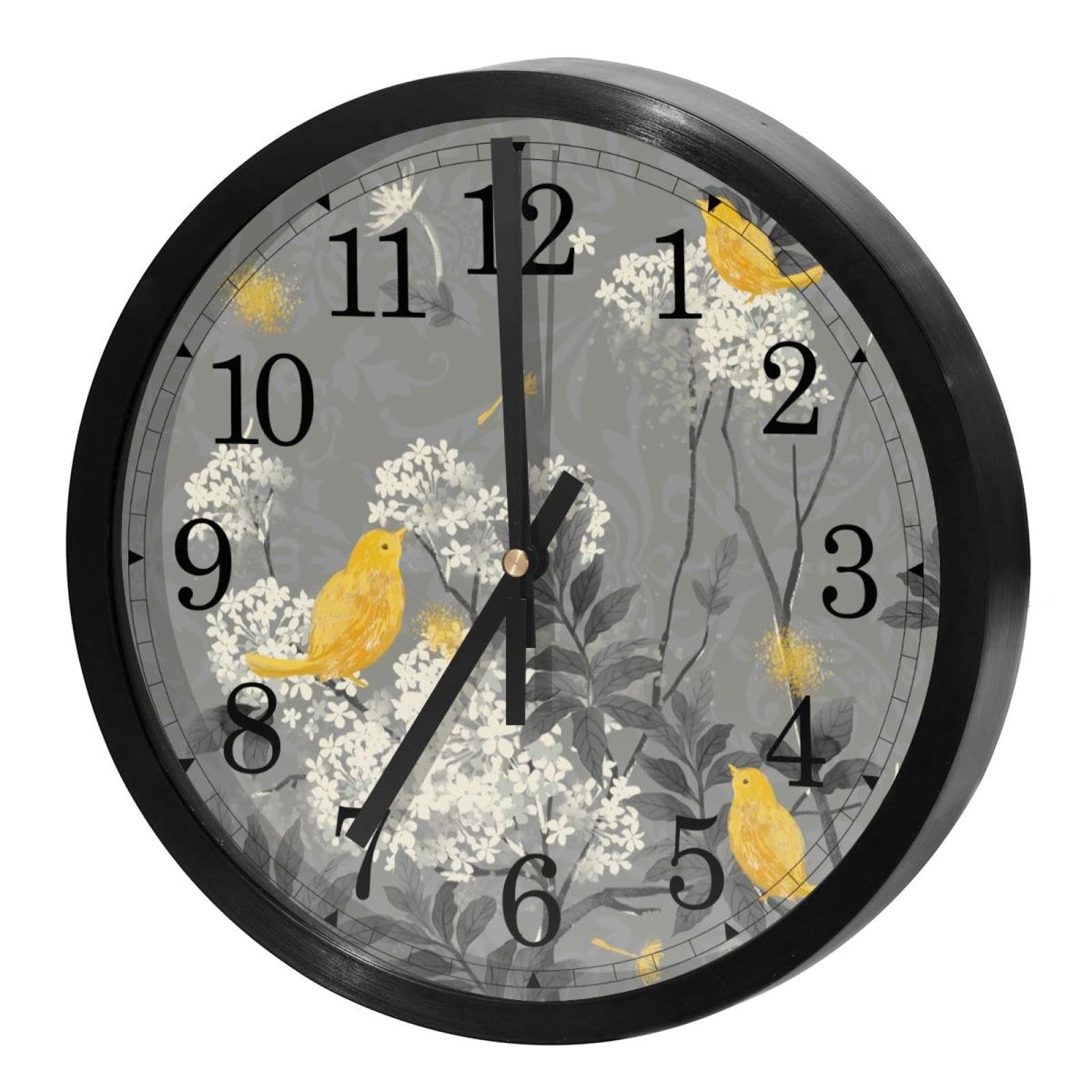 Horloge murale silencieuse jaune pissenlit à quartz pour cuisine et bureau