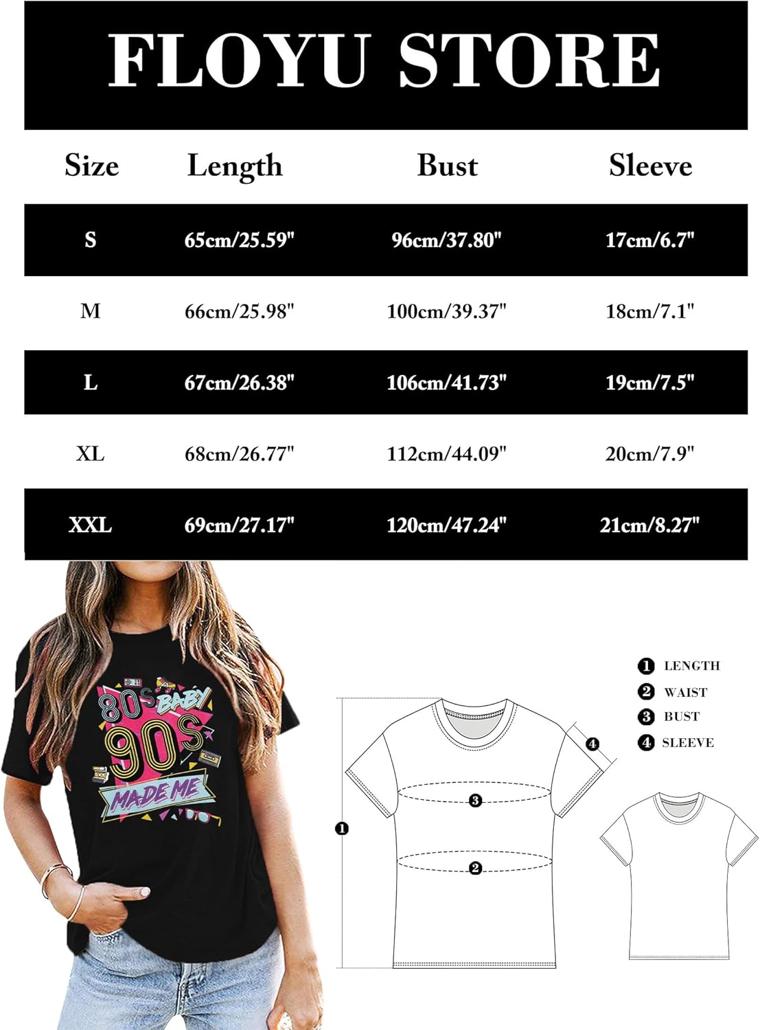 FLOYU 80s Baby 90s Made Me Shirt Womens 90s T-Shirt 90's Outfit Tops Casual 1990s Party Shirts Top - Image 5