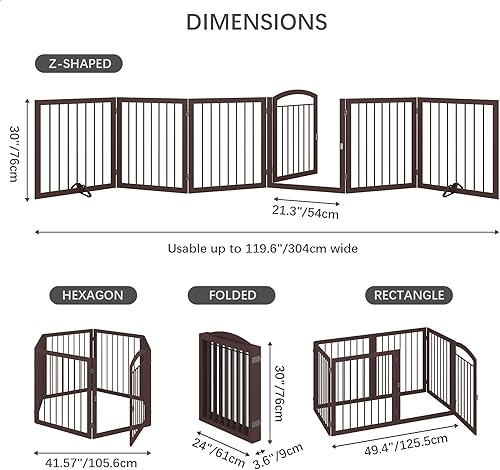 Miniatura 2 de JSB Puerta para perros extra ancha de 30 pulgadas de alto con paso de puerta, tubo redondo independiente para mascotas, para pasillos, escaleras,