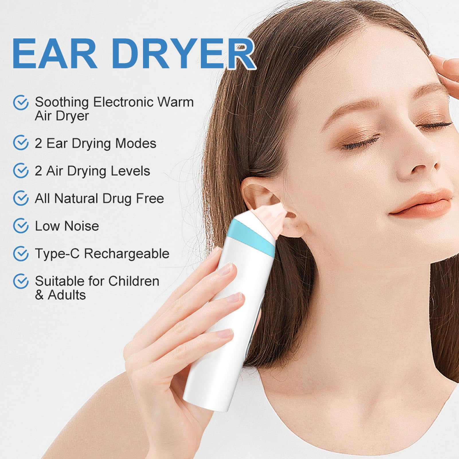 Sèche-oreilles électrique Portable, Sèche-oreille Réutilisable, Dispositif de Séchage D'oreille pour élimination de L'eau, pour les Nageurs, la Douche, les Sports Nautiques, le