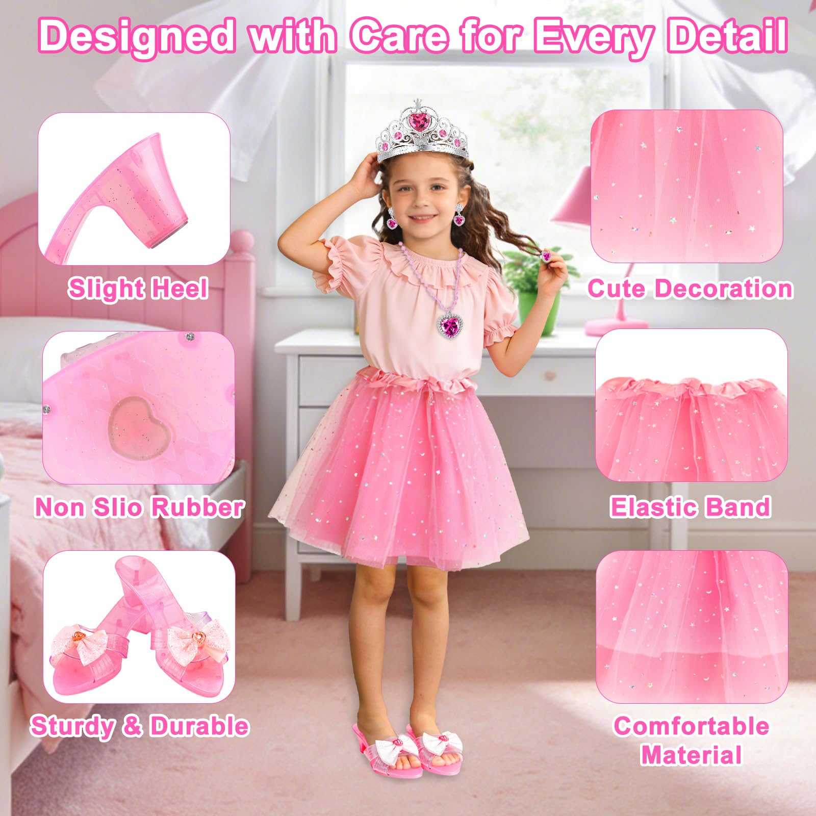 Princesa Zapatos Juguetes para Niñas,Zapatos Princesa Niñas, Princesa Juguetes Niña con 3 Pares de Zapatos, 3 Tutu Niña, Corona, Collar, Regalos Niñas para Navidad Cumpleaños para 3 4 5 6 Años