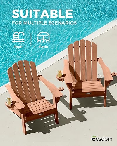 Miniatura 5 de Adirondack - Juego de 2 sillas Adirondack para todo tipo de clima, silla Adirondack con textura de madera para hoguera, patio, jardín, piscina, teca