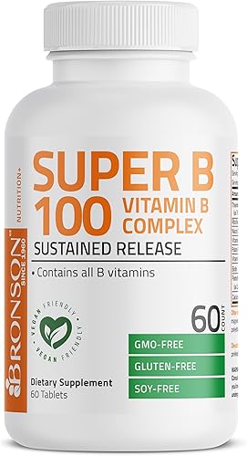 Miniatura 5 de Bronson Vitamina B 100 Complejo de liberación sostenida de alta potencia (vitamina B1, B2, B3, B6, B9 - ácido fólico, B12), 60 tabletas