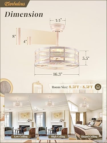 Miniatura 5 de Ventiladores de techo enjaulados de 16 pulgadas con luces y control remoto, ventilador de techo sin aspas con 6 velocidades y temporizador, luces de