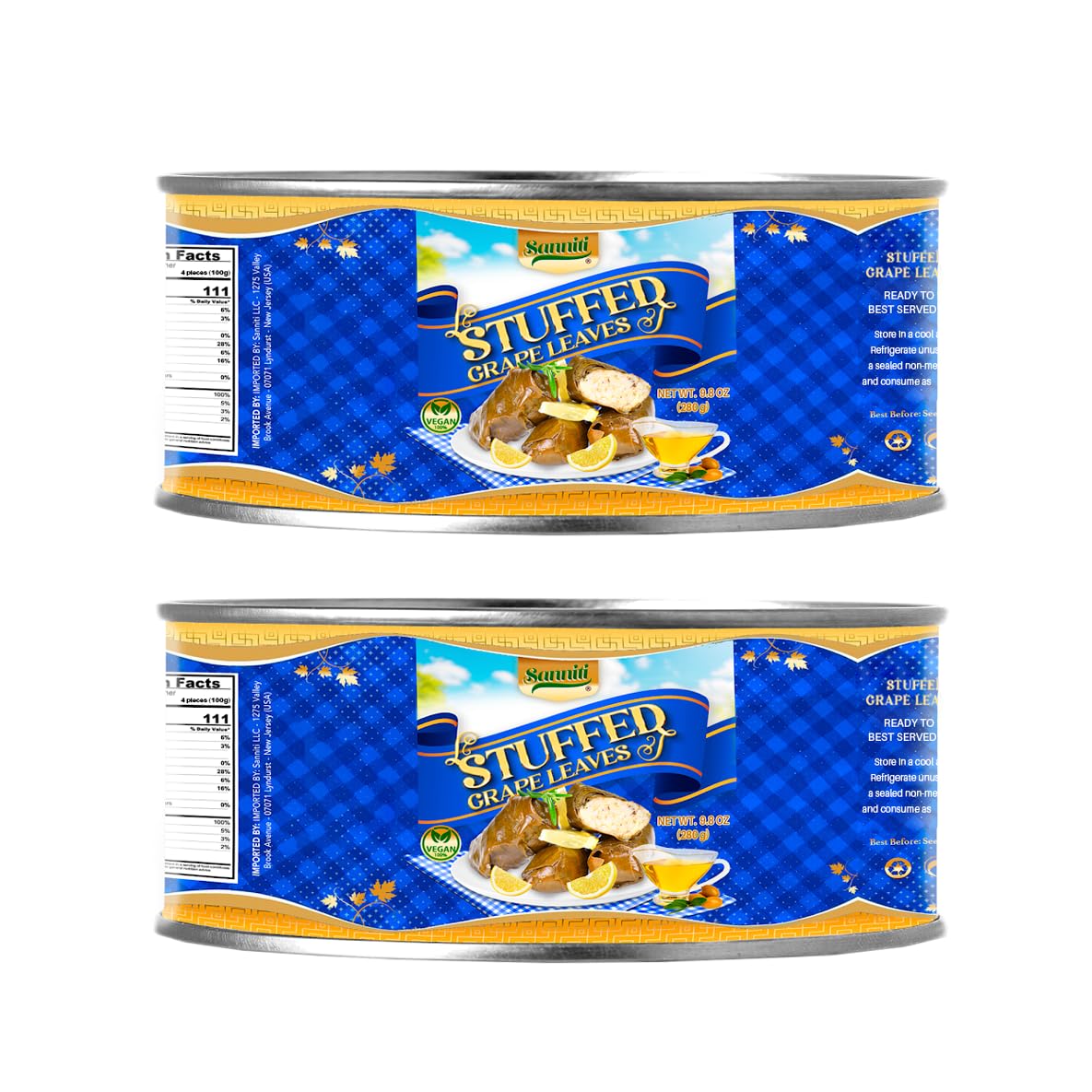 Sanniti Dolmas Stuffed Grape Leaves | Ready to Eat | Easy Peel Open Can, 9.8 oz (Pack of 2)