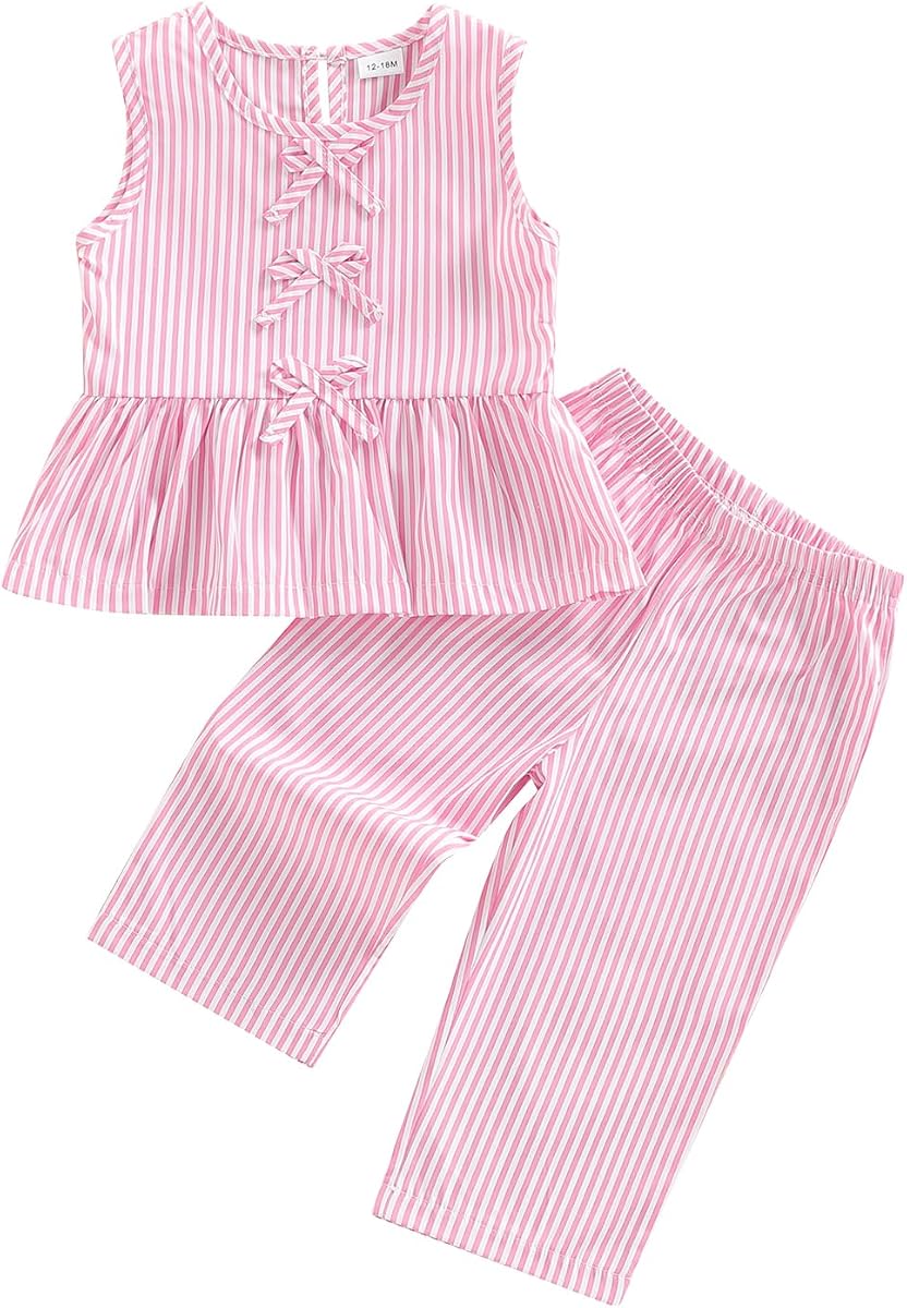 Kupretty Toddler Girl Clothes Ruffle Sleeveless Shirt Pants Set | 1T 2T 3T 4T 5T Girls Clothing Set Baby Summer Outfits Gingham Sleeveless Shirt Tank Tops Pants
