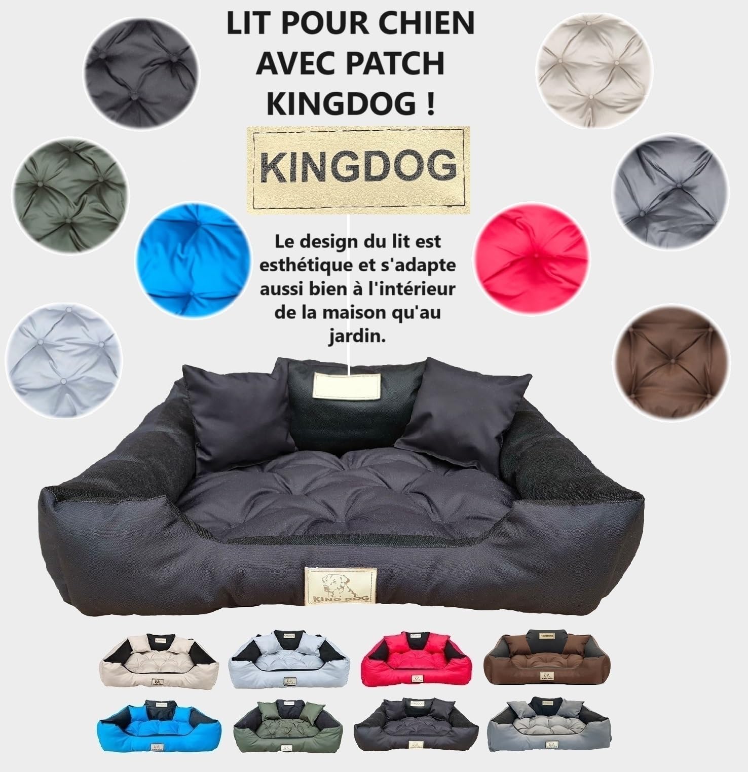 KING DOG Lit pour Très Grands Chiens XXL 130 x 105 cm Coussin Imperméable Lavable Canapé Confortable Moelleux Douillet Antidérapant Couchage pour Chien Intérieur Résistant Fabriqué en UE Noir