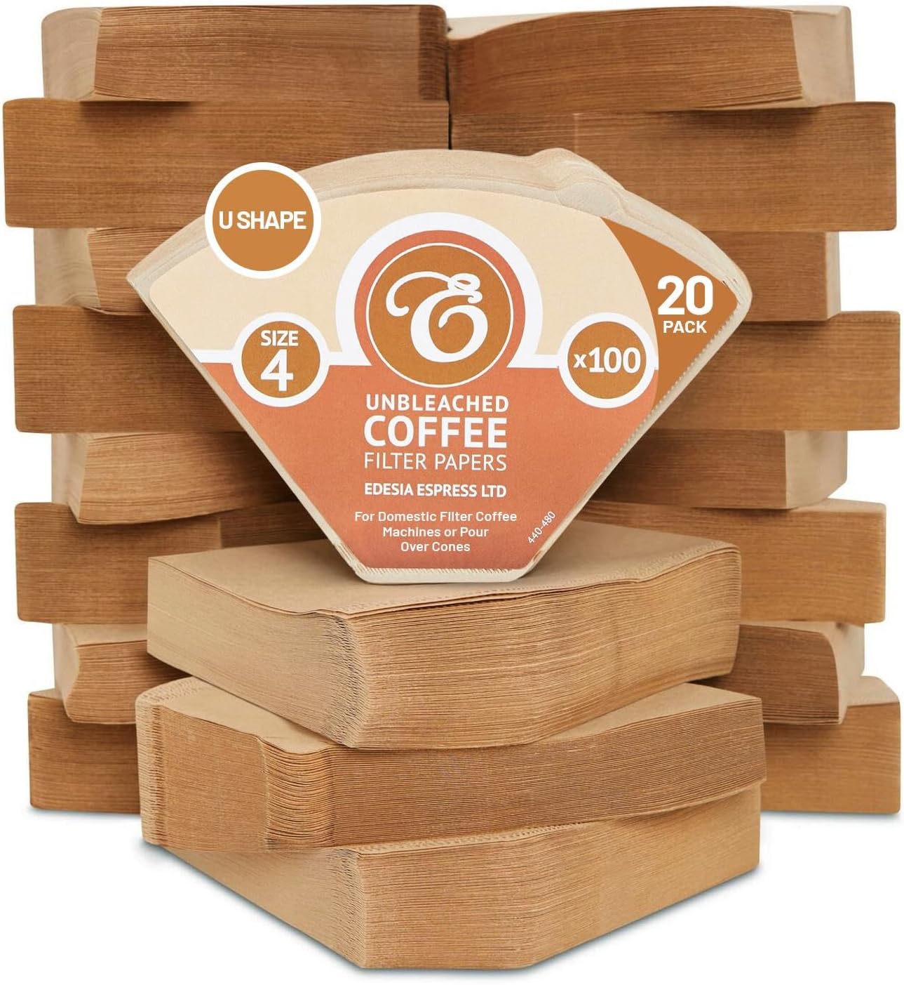 Edesia Espress2000 Cone Coffee Filters in Paper – Coffee Filter No.4 for Manual Coffee Maker, Pour-Over and Gentle Brewing – Size 4 Brown