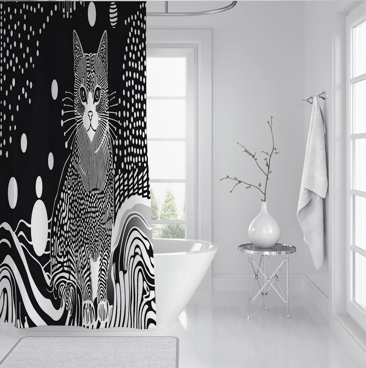 Abstrakte Katze Duschvorhang Monochrome Baddeko 180 x 200 cm